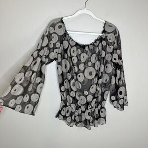 Women Blouse Sheer Boho Witchy Whimsigoth Y2K See Through Festival Relax Polka D